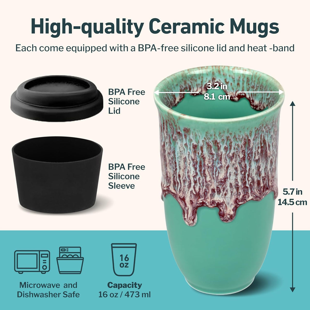 Coffee Tumbler – Travel Mug - On the Go Coffee Mug – Microwave & Dishwasher Safe Green Coffee Tumbler - Gifts For Women Men Him Her – 16oz – Monsoon