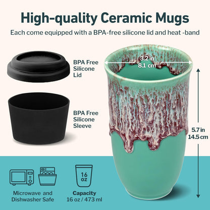 Coffee Tumbler – Travel Mug - On the Go Coffee Mug – Microwave & Dishwasher Safe Green Coffee Tumbler - Gifts For Women Men Him Her – 16oz – Monsoon