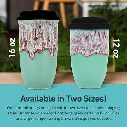 Coffee Tumbler – Travel Mug - On the Go Coffee Mug – Microwave & Dishwasher Safe Green Coffee Tumbler - Gifts For Women Men Him Her – 16oz – Monsoon