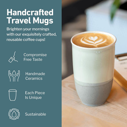Coffee Tumbler – Travel Mug - On the Go Coffee Mug – Microwave & Dishwasher Safe Green Coffee Tumbler - Gifts For Women Men Him Her – 16oz – Monsoon