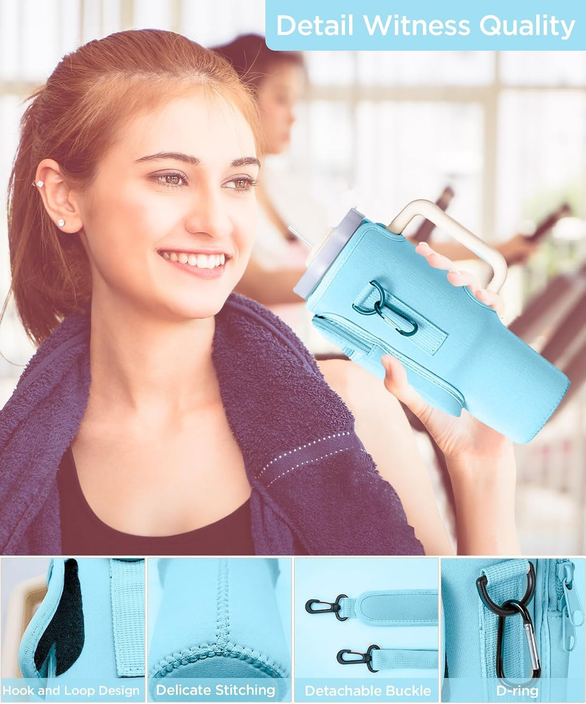 Water Bottle Carrier Bag with Phone Pocket for Stanley 40/30 oz Tumbler Neoprene Water Bottle Holder Pouch with Adjustable Strap Bollus with Straw Cover for Stanley Cup Accessories