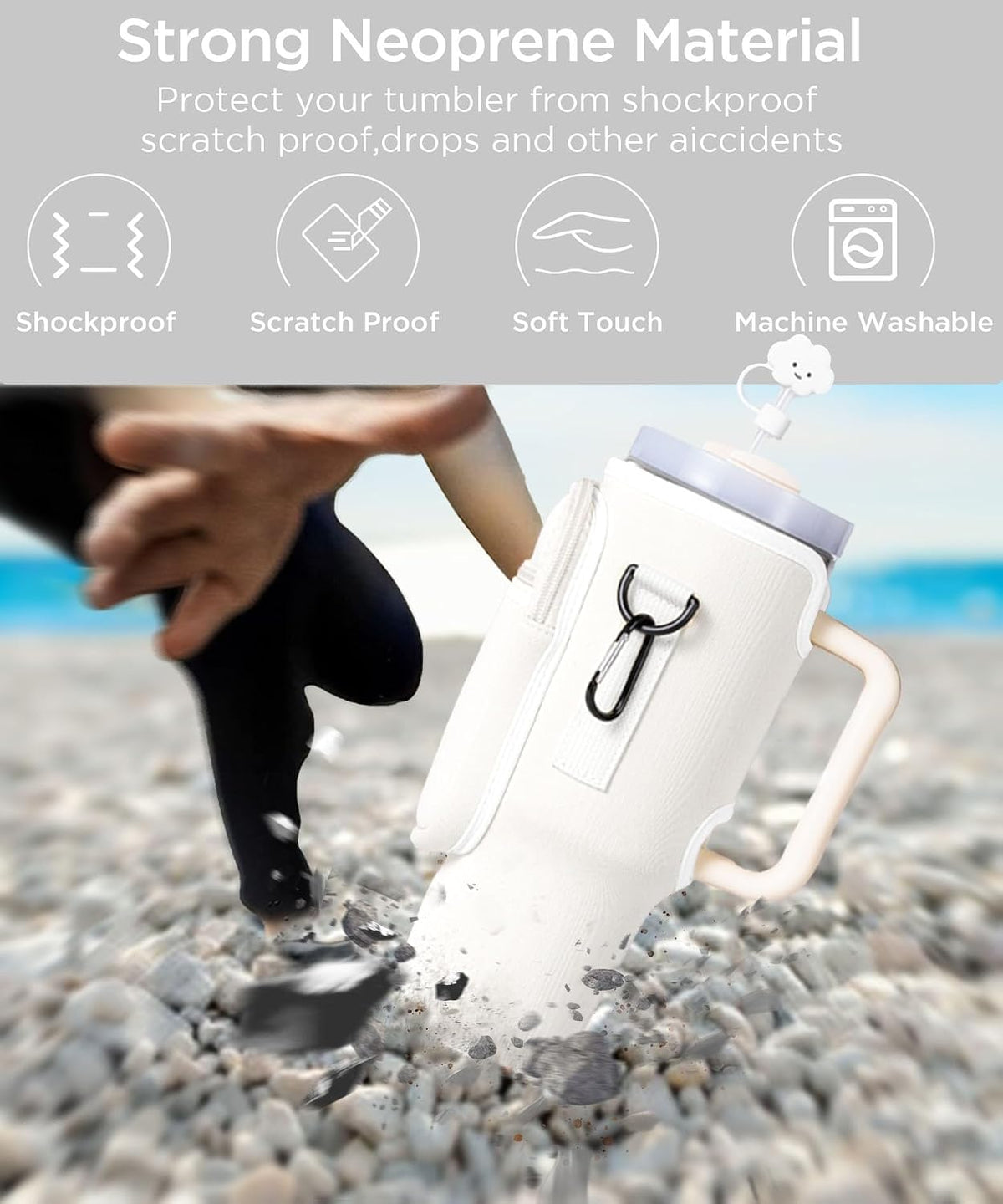 Water Bottle Carrier Bag with Phone Pocket for Stanley 40/30 oz Tumbler Neoprene Water Bottle Holder Pouch with Adjustable Strap Bollus with Straw Cover for Stanley Cup Accessories