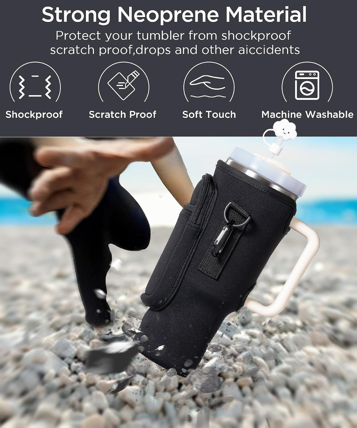Water Bottle Carrier Bag with Phone Pocket for Stanley 40/30 oz Tumbler Neoprene Water Bottle Holder Pouch with Adjustable Strap Bollus with Straw Cover for Stanley Cup Accessories