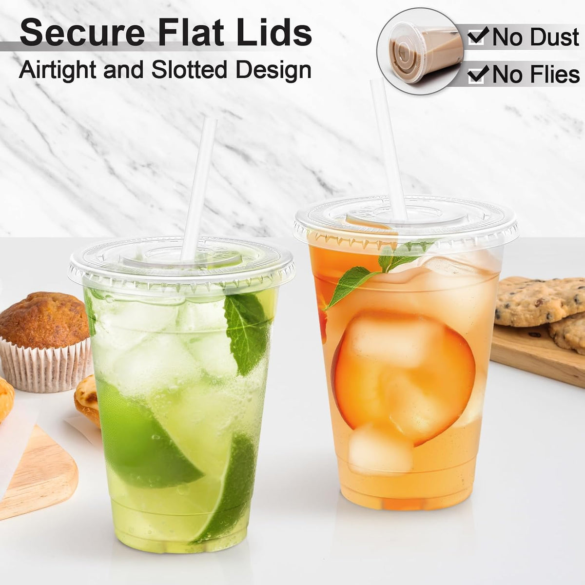 Lamosi 16 oz Clear Plastic Cups with Lids and Straws