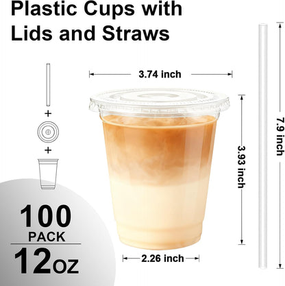 Lamosi 16 oz Clear Plastic Cups with Lids and Straws