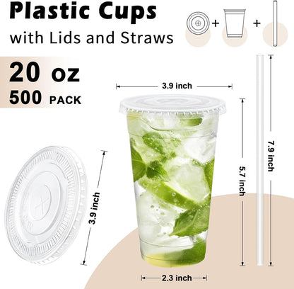 Lamosi 16 oz Clear Plastic Cups with Lids and Straws