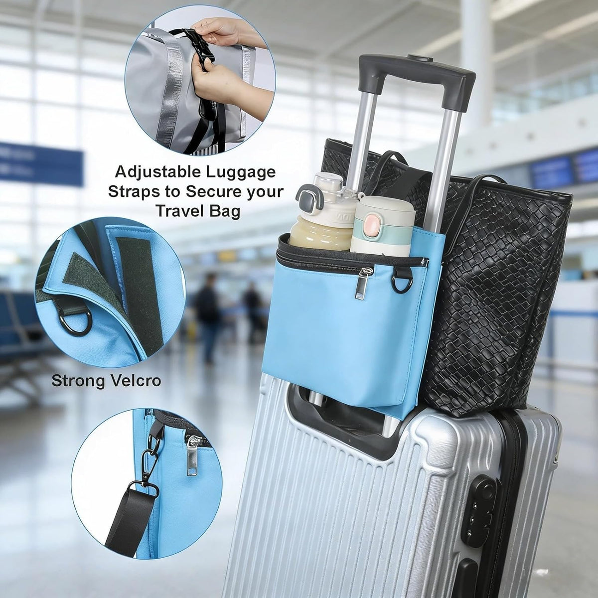 Luggage Travel Cup Holder with Luggage Straps Free Hand Drink Caddy Beverage Holder Travel Accessories Gift for Flight Attendants Businessmen Travelers Fits Roll on Suitcase Handles Black