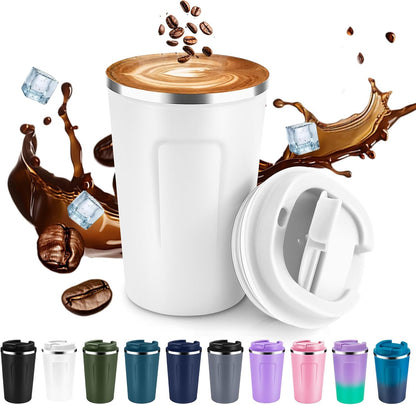 Volhoply 12 oz Double Wall Insulated Vacuum Travel Coffee Mug with Flip Lid,Reusable Stainless Steel Leak Proof Coffee Cup,Portable Iced Cafe Thermal Tumbler Suitable for Hot & Cold Drinks(Bule)
