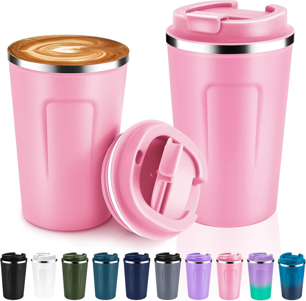 Volhoply 12 oz Double Wall Insulated Vacuum Travel Coffee Mug with Flip Lid,Reusable Stainless Steel Leak Proof Coffee Cup,Portable Iced Cafe Thermal Tumbler Suitable for Hot & Cold Drinks(Bule)