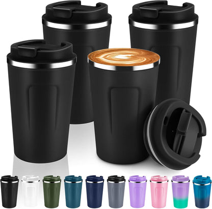 Volhoply 12 oz Double Wall Insulated Vacuum Travel Coffee Mug with Flip Lid,Reusable Stainless Steel Leak Proof Coffee Cup,Portable Iced Cafe Thermal Tumbler Suitable for Hot & Cold Drinks(Bule)
