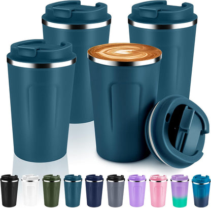 Volhoply 12 oz Double Wall Insulated Vacuum Travel Coffee Mug with Flip Lid,Reusable Stainless Steel Leak Proof Coffee Cup,Portable Iced Cafe Thermal Tumbler Suitable for Hot & Cold Drinks(Bule)