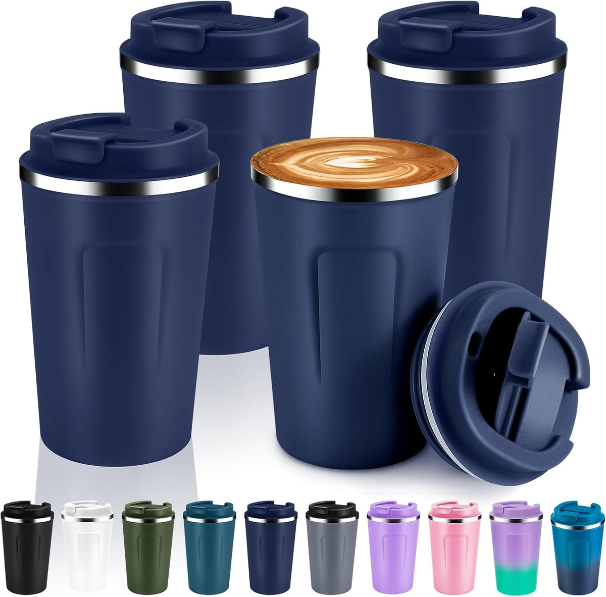 Volhoply 12 oz Double Wall Insulated Vacuum Travel Coffee Mug with Flip Lid,Reusable Stainless Steel Leak Proof Coffee Cup,Portable Iced Cafe Thermal Tumbler Suitable for Hot & Cold Drinks(Bule)