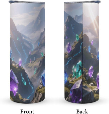 Crystal Mountains Car Cup 20 Oz, Travel Coffee Tumbler - Leakproof Insulated,Reusable Water Bottle with Lid And Straw