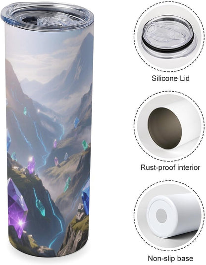 Crystal Mountains Car Cup 20 Oz, Travel Coffee Tumbler - Leakproof Insulated,Reusable Water Bottle with Lid And Straw
