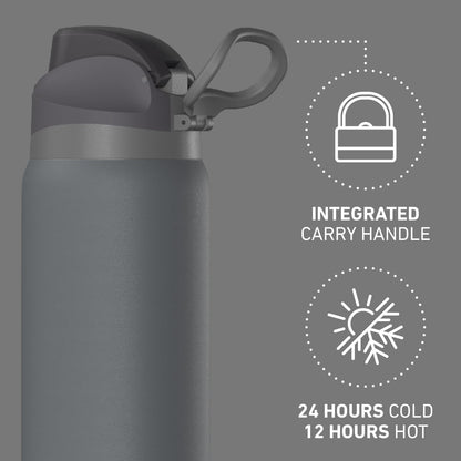 Oasis 32oz Insulated Water Bottle with Locking Chug Lid & Handle, Leakproof Stainless Steel Travel Tumbler for School, Gym & Everyday Hydration (Stone 1)