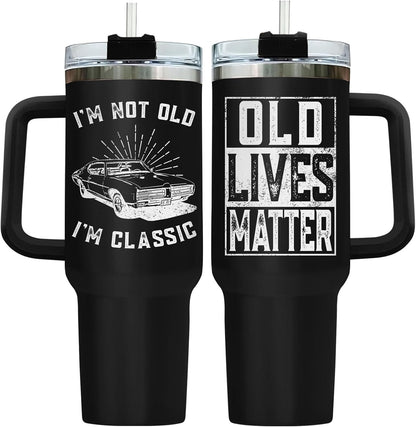 Dad Dadman Funny 40 oz Tumbler with Handle, Funny Dad Gift | Gift for Dad Tumbler 40oz, Cool Dadman Travel Mug, Funny Superhero Birthday from Daughter Son - Colors A