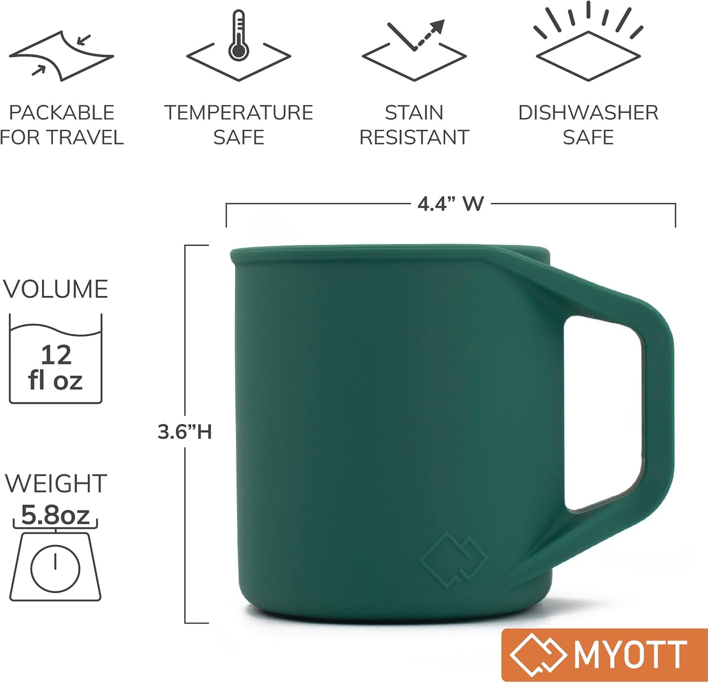 Silicone Coffee Cup - Food Grade Silicone Camping Mug with Handle - Portable, Collapsible Coffee Mug - BPA Free, Dishwasher Safe and Microwave Safe 12- oz (Slate Blue, 1 Pack)