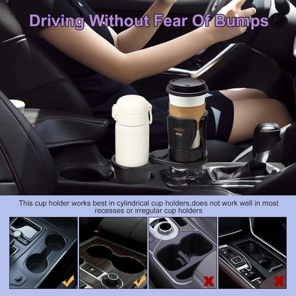 JINKEY Upgrade 2 in 1 Multifunction Cup Holder Extender, 360°Adjustable Rotating Dual Cup Holder Insert for Stanley Car Water Bottle Holder Adapter Carbon Fiber