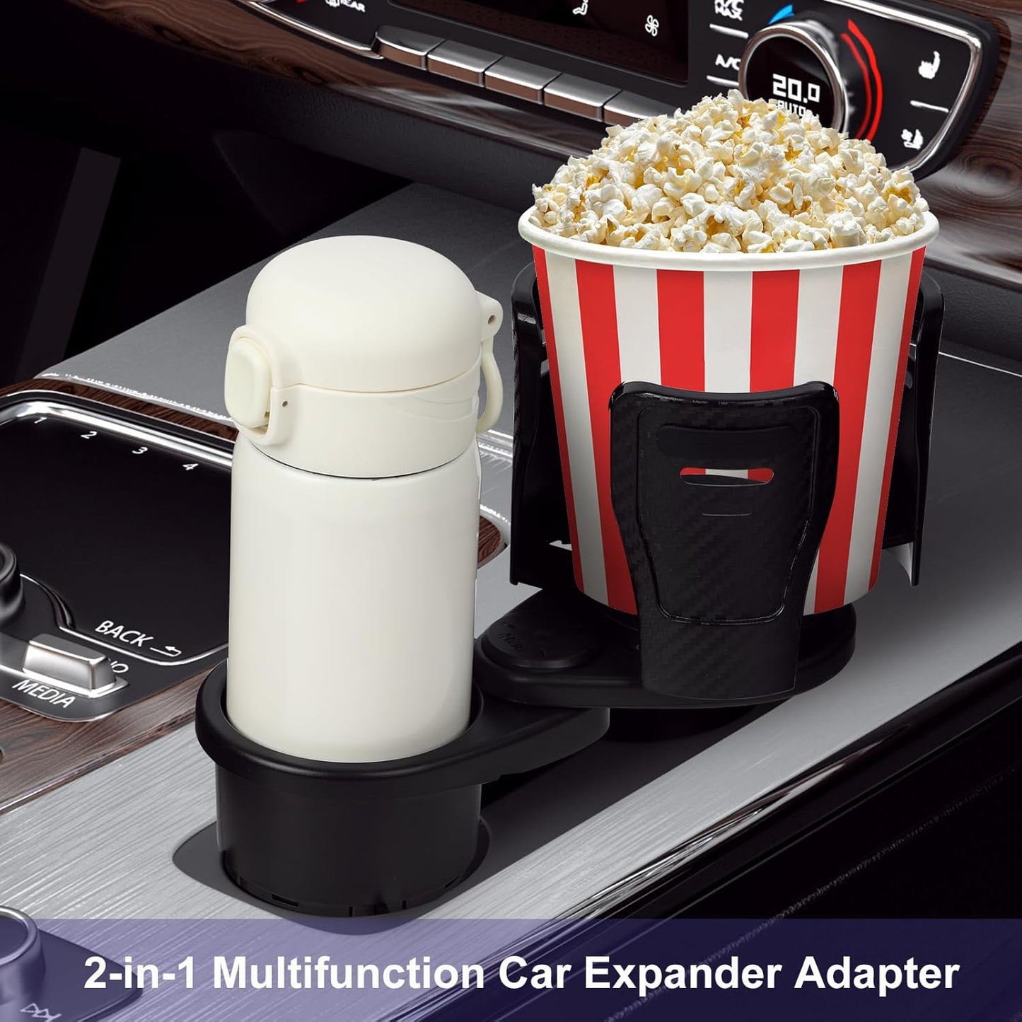 JINKEY Upgrade 2 in 1 Multifunction Cup Holder Extender, 360°Adjustable Rotating Dual Cup Holder Insert for Stanley Car Water Bottle Holder Adapter Carbon Fiber
