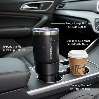 Car Cup Holder Adapter Expander for Large Cups & Bottles – Fits Yeti 24-46oz, Hydro Flask 32-40oz, Oversized Water Bottles – Universal Vehicle Insert with Secure Fit