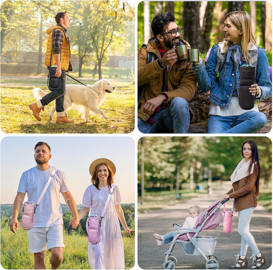 Water Bottle Carrier Bag,Water Bottle Holder with Straps Phone Pockets Fits Stanley Owala 16/24/32/40oz