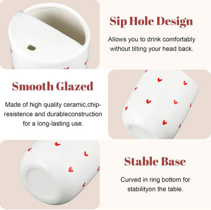 Ceramic Mug with Sip Hole 10 oz Novelty Food Pattern Ceramic Coffee Mug Hand Painted Travel Mugs Heat Resistant Non Slip Built in One Lid Handcraft Mugs for Coffee Lovers Appreciation Gift