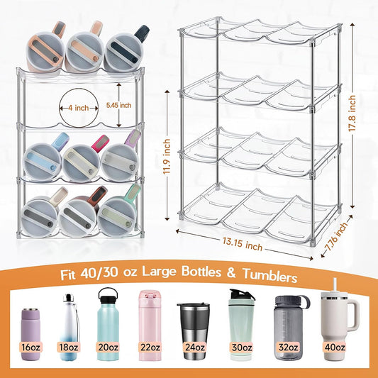 Water Bottle Organizer for Stanley 40 oz Tumbler, Stackable Water Bottle Holder for Kitchen Fridge Cabinet Organization and Storage, Plastic Wine Rack/Drink Bottle Holder (Hold 12)