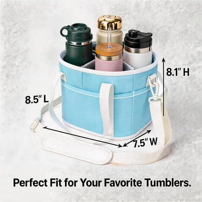 4 Compartment Insulated Drink Carrier Bag with Strap for Travel | Black Insulated Fabric Holder. Adjustable Strap. Ideal for Car Picnic. Reusable and Leakproof. Fits 4 Tumblers