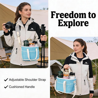 4 Compartment Insulated Drink Carrier Bag with Strap for Travel | Black Insulated Fabric Holder. Adjustable Strap. Ideal for Car Picnic. Reusable and Leakproof. Fits 4 Tumblers