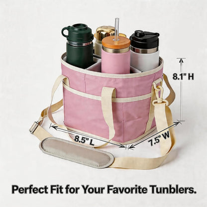 4 Compartment Insulated Drink Carrier Bag with Strap for Travel | Black Insulated Fabric Holder. Adjustable Strap. Ideal for Car Picnic. Reusable and Leakproof. Fits 4 Tumblers
