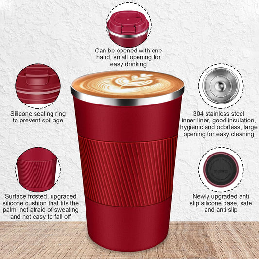 Insulated Travel Coffee Cup with Leak Proof Lid,To Go Camping Stainless Steel Vacuum Coffee Mug, Reusable Coffee Tumblers Hot & Cold Drinks Gifts Multiple Sizes and Colors