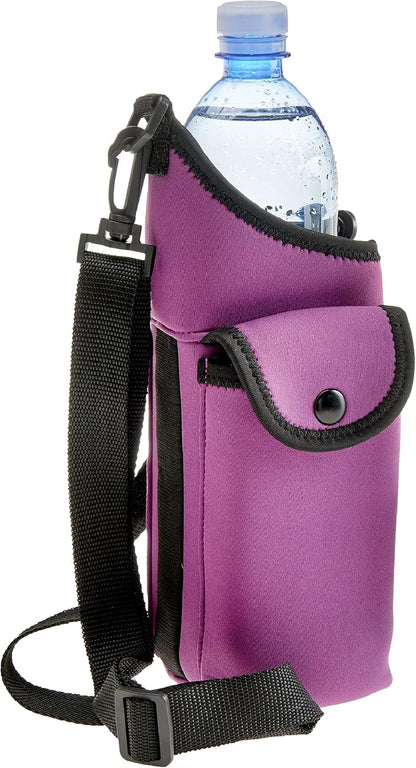 Insulating Neoprene Water Bottle Carrier With Strap and Phone Pocket