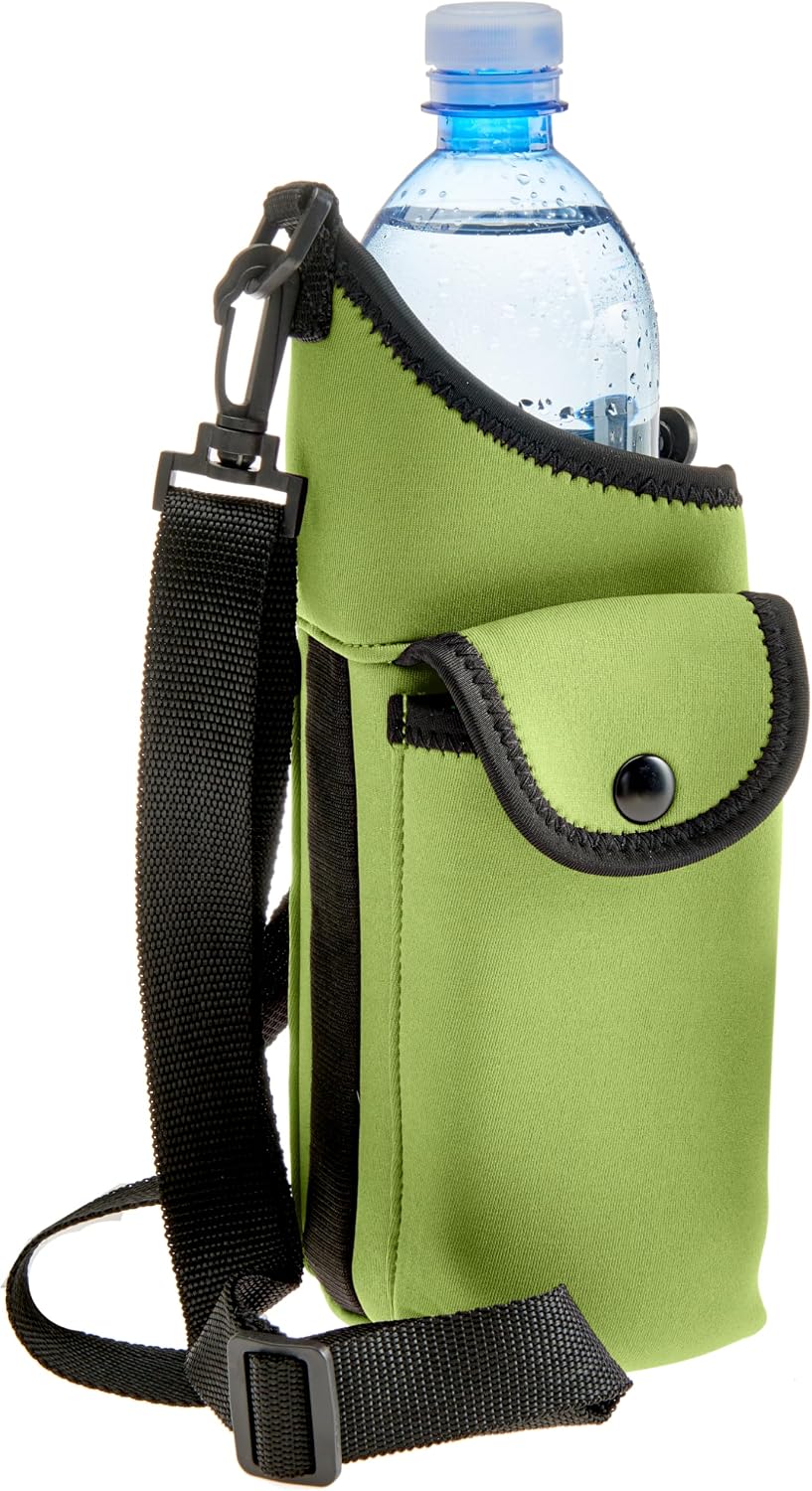 Insulating Neoprene Water Bottle Carrier With Strap and Phone Pocket