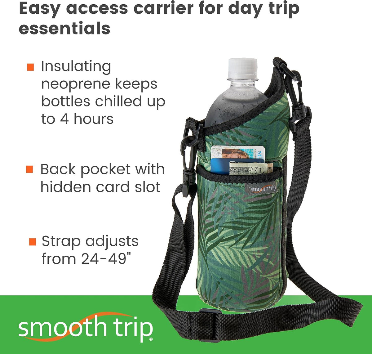 Insulating Neoprene Water Bottle Carrier With Strap and Phone Pocket