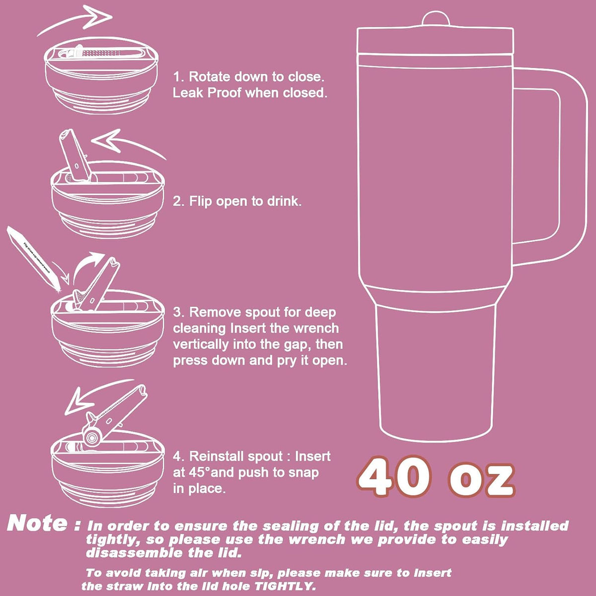 Personalized 40 oz Monogrammed Tumbler with Handle & Flip Straw, 100% Leak Proof stainless steel Insulated Tumbler, Customized Initial Funny Gifts for Women Mom Sisters Coworker, C