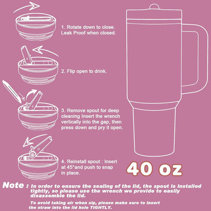 Personalized 40 oz Monogrammed Tumbler with Handle & Flip Straw, 100% Leak Proof stainless steel Insulated Tumbler, Customized Initial Funny Gifts for Women Mom Sisters Coworker, C