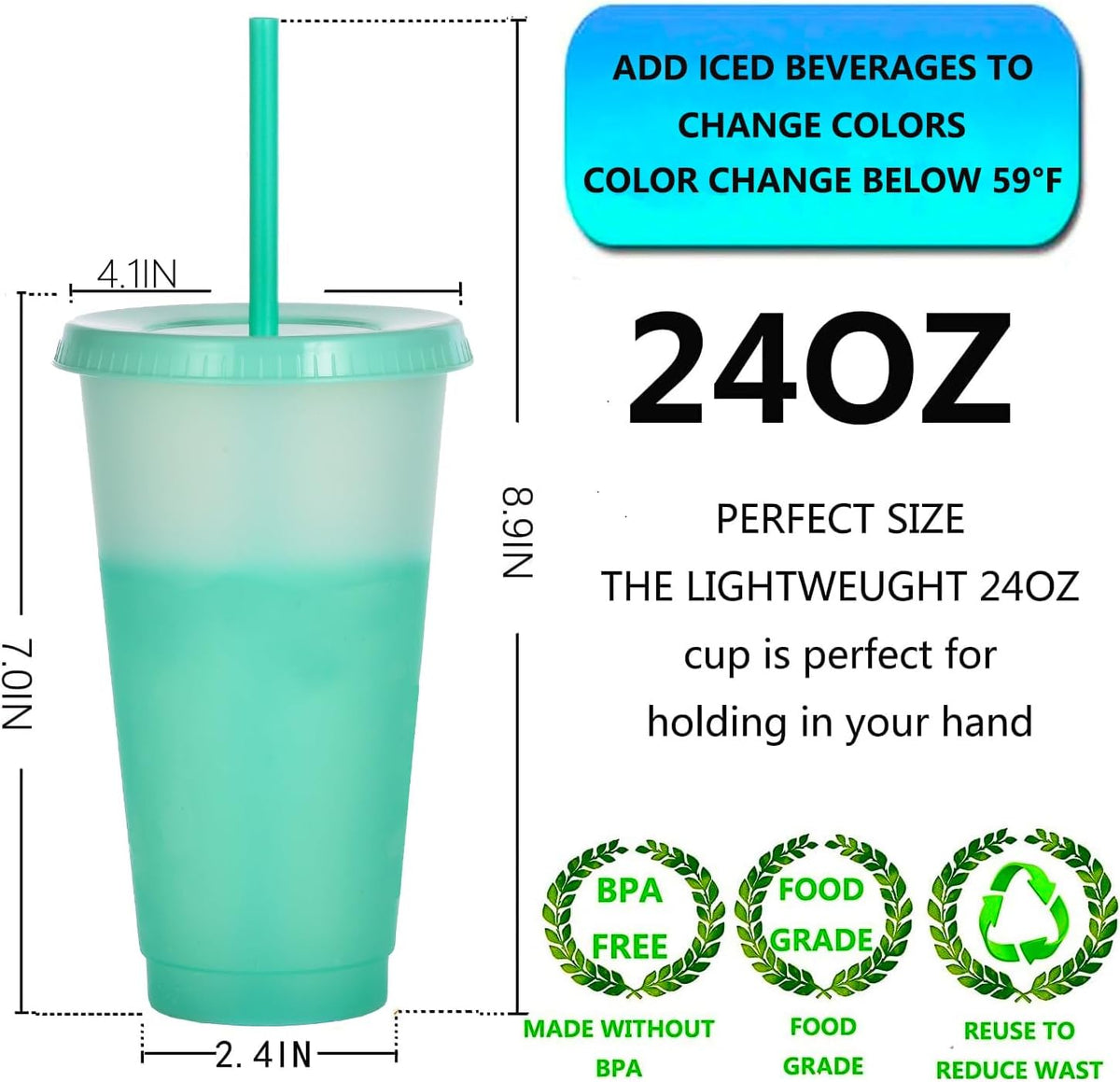 Color Changing Cups, 24oz Plastic Tumblers, Reusable Iced Coffee & Smoothie Cups with Lids and Straws for Parties and Travel (5 Change)