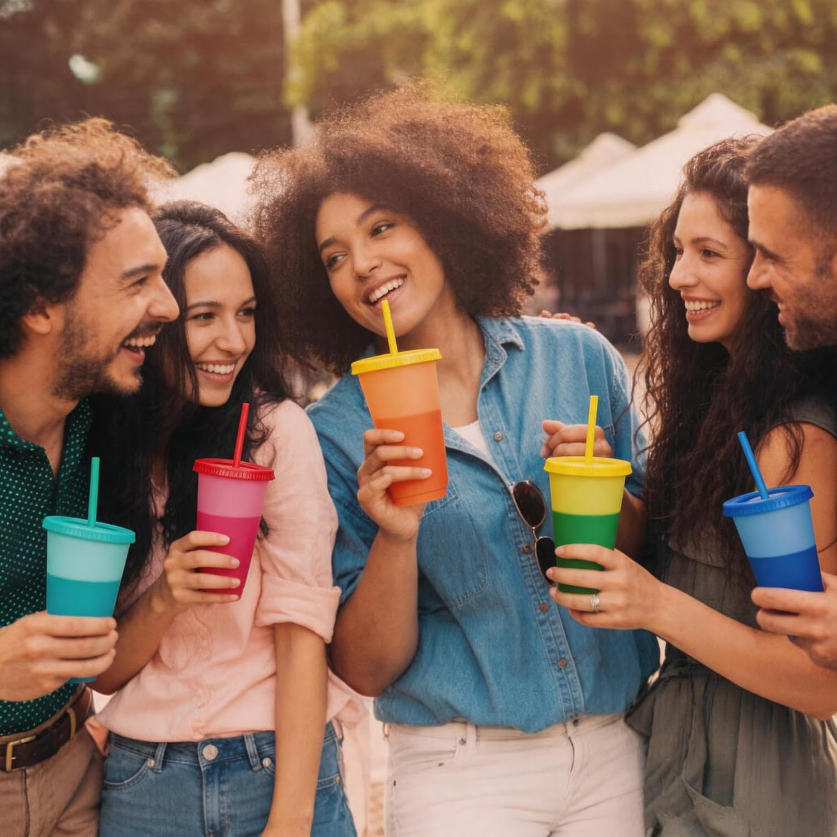 Color Changing Cups, 24oz Plastic Tumblers, Reusable Iced Coffee & Smoothie Cups with Lids and Straws for Parties and Travel (5 Change)