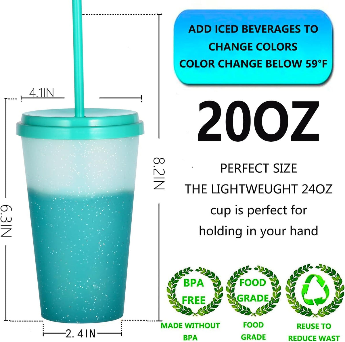 Color Changing Cups, 24oz Plastic Tumblers, Reusable Iced Coffee & Smoothie Cups with Lids and Straws for Parties and Travel (5 Change)