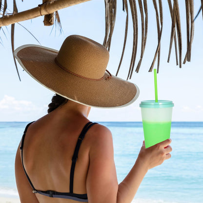 Color Changing Cups, 24oz Plastic Tumblers, Reusable Iced Coffee & Smoothie Cups with Lids and Straws for Parties and Travel (5 Change)