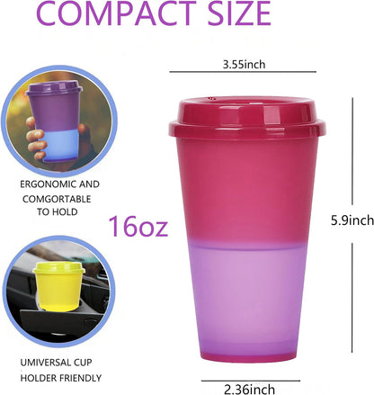 Color Changing Cups, 24oz Plastic Tumblers, Reusable Iced Coffee & Smoothie Cups with Lids and Straws for Parties and Travel (5 Change)