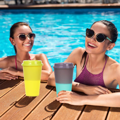 Color Changing Cups, 24oz Plastic Tumblers, Reusable Iced Coffee & Smoothie Cups with Lids and Straws for Parties and Travel (5 Change)