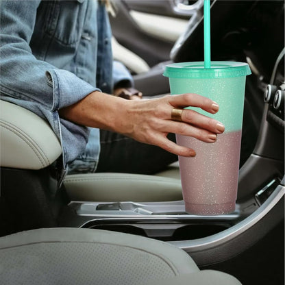 Color Changing Cups, 24oz Plastic Tumblers, Reusable Iced Coffee & Smoothie Cups with Lids and Straws for Parties and Travel (5 Change)