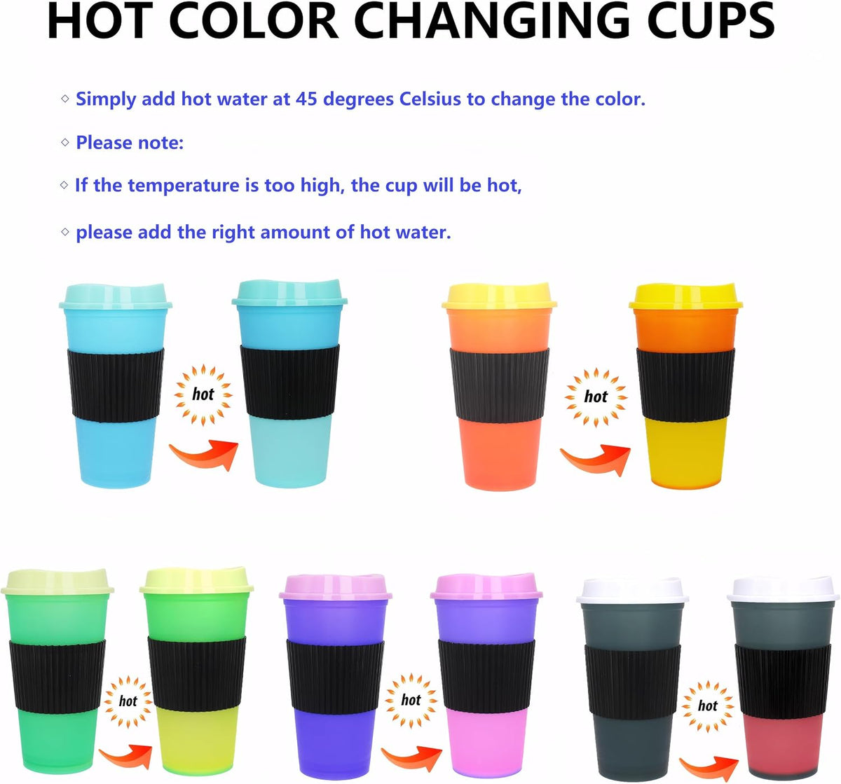 Color Changing Cups, 24oz Plastic Tumblers, Reusable Iced Coffee & Smoothie Cups with Lids and Straws for Parties and Travel (5 Change)