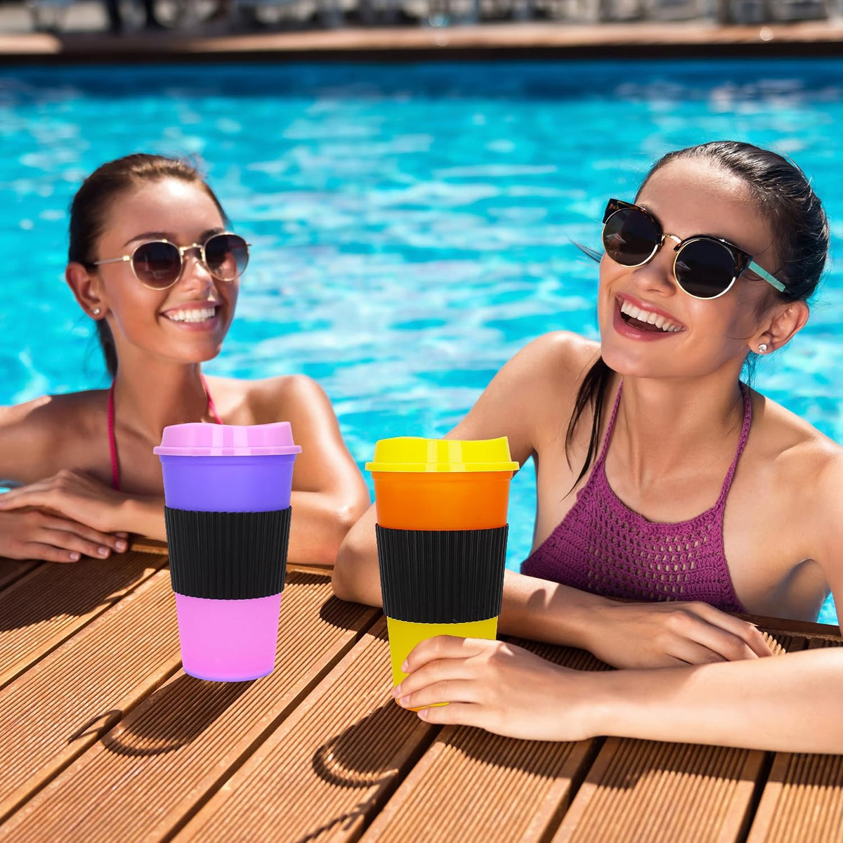 Color Changing Cups, 24oz Plastic Tumblers, Reusable Iced Coffee & Smoothie Cups with Lids and Straws for Parties and Travel (5 Change)