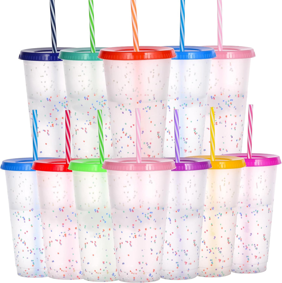 Color Changing Cups, 24oz Plastic Tumblers, Reusable Iced Coffee & Smoothie Cups with Lids and Straws for Parties and Travel (5 Change)