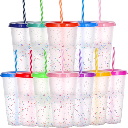 Color Changing Cups, 24oz Plastic Tumblers, Reusable Iced Coffee & Smoothie Cups with Lids and Straws for Parties and Travel (5 Change)