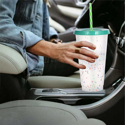 Color Changing Cups, 24oz Plastic Tumblers, Reusable Iced Coffee & Smoothie Cups with Lids and Straws for Parties and Travel (5 Change)