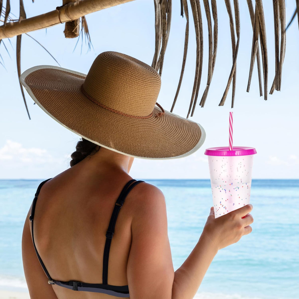 Color Changing Cups, 24oz Plastic Tumblers, Reusable Iced Coffee & Smoothie Cups with Lids and Straws for Parties and Travel (5 Change)