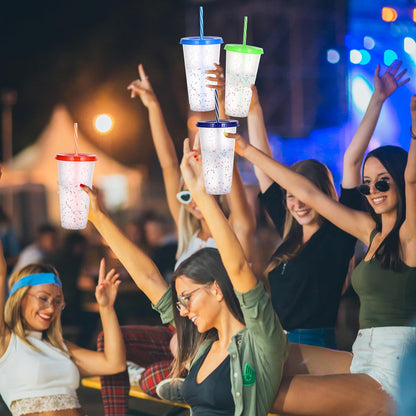 Color Changing Cups, 24oz Plastic Tumblers, Reusable Iced Coffee & Smoothie Cups with Lids and Straws for Parties and Travel (5 Change)